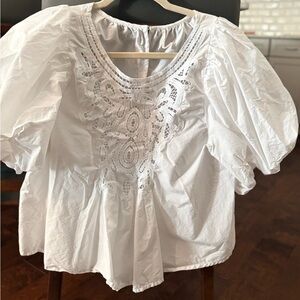Free People Elegant White Embroidered Blouse